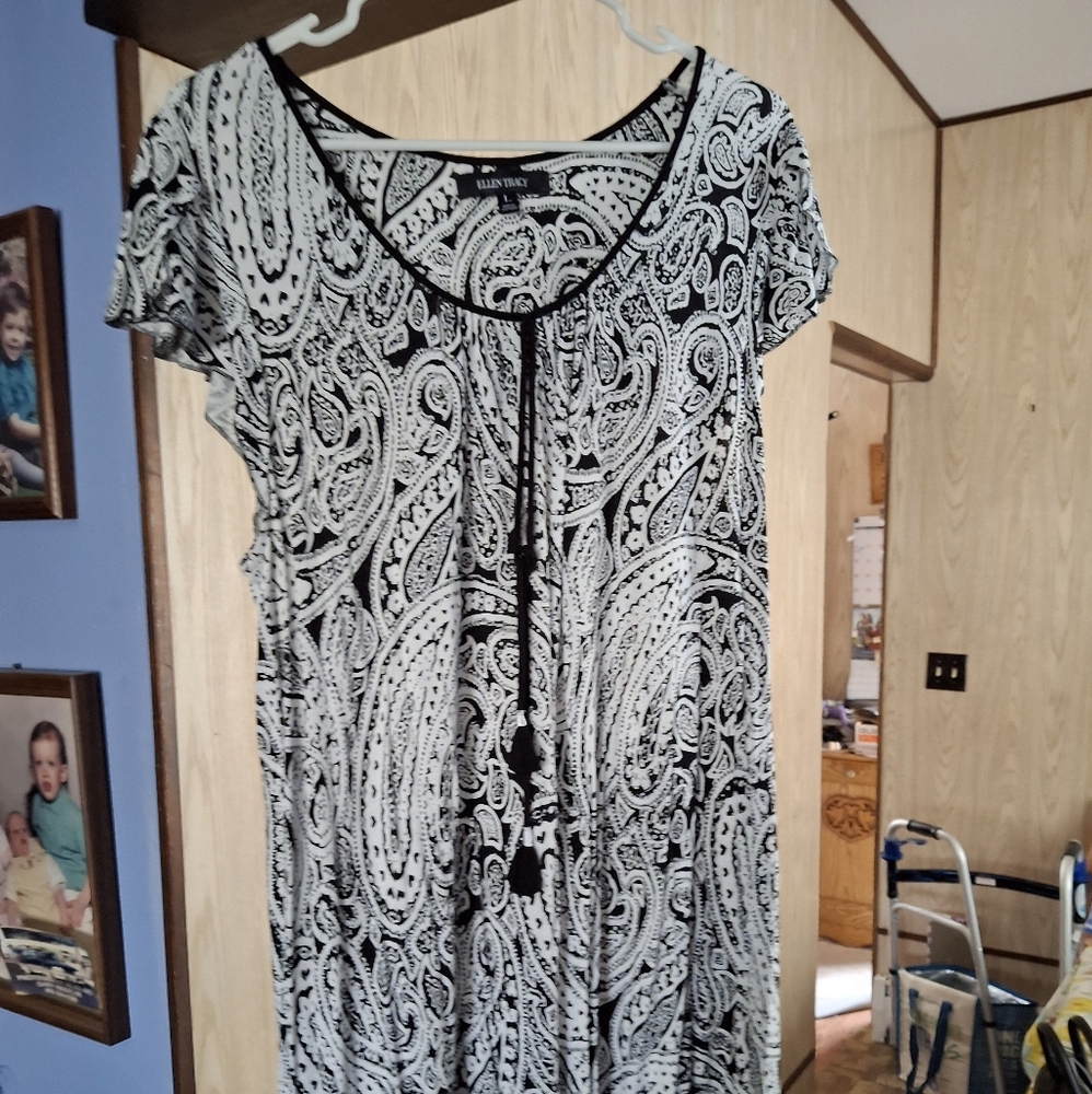 Ellen Tracy Black and White Paisley Dress
